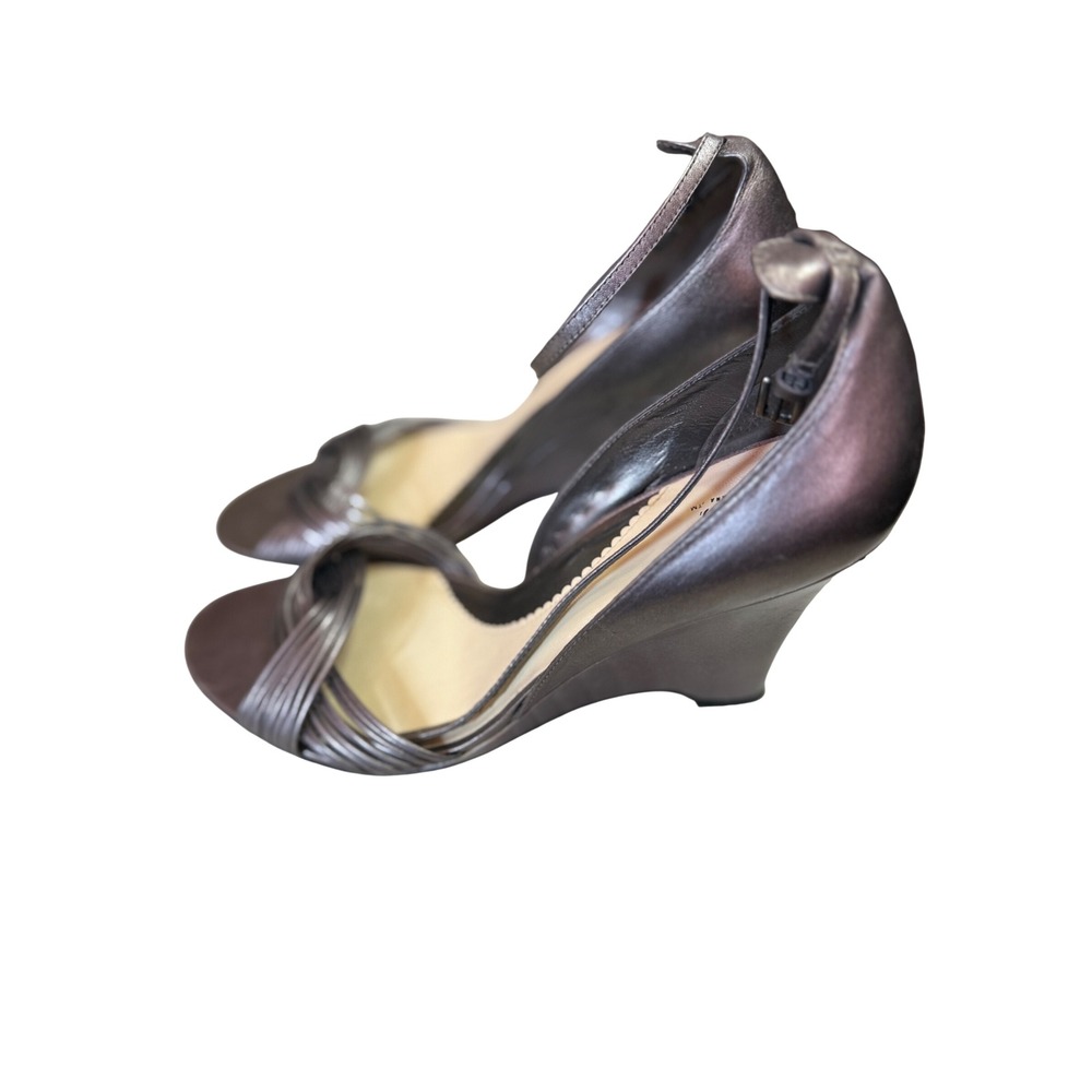 Carlos by Carlos Santana Brazen Metallic Pewter Leather Wedge Sandals Womens 10M